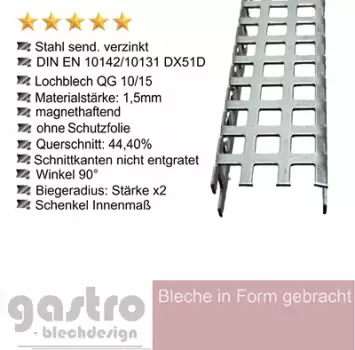 Detailaufnahme der geradlinigen Quadratlochung QG10-15 im feuerverzinkten Stahl